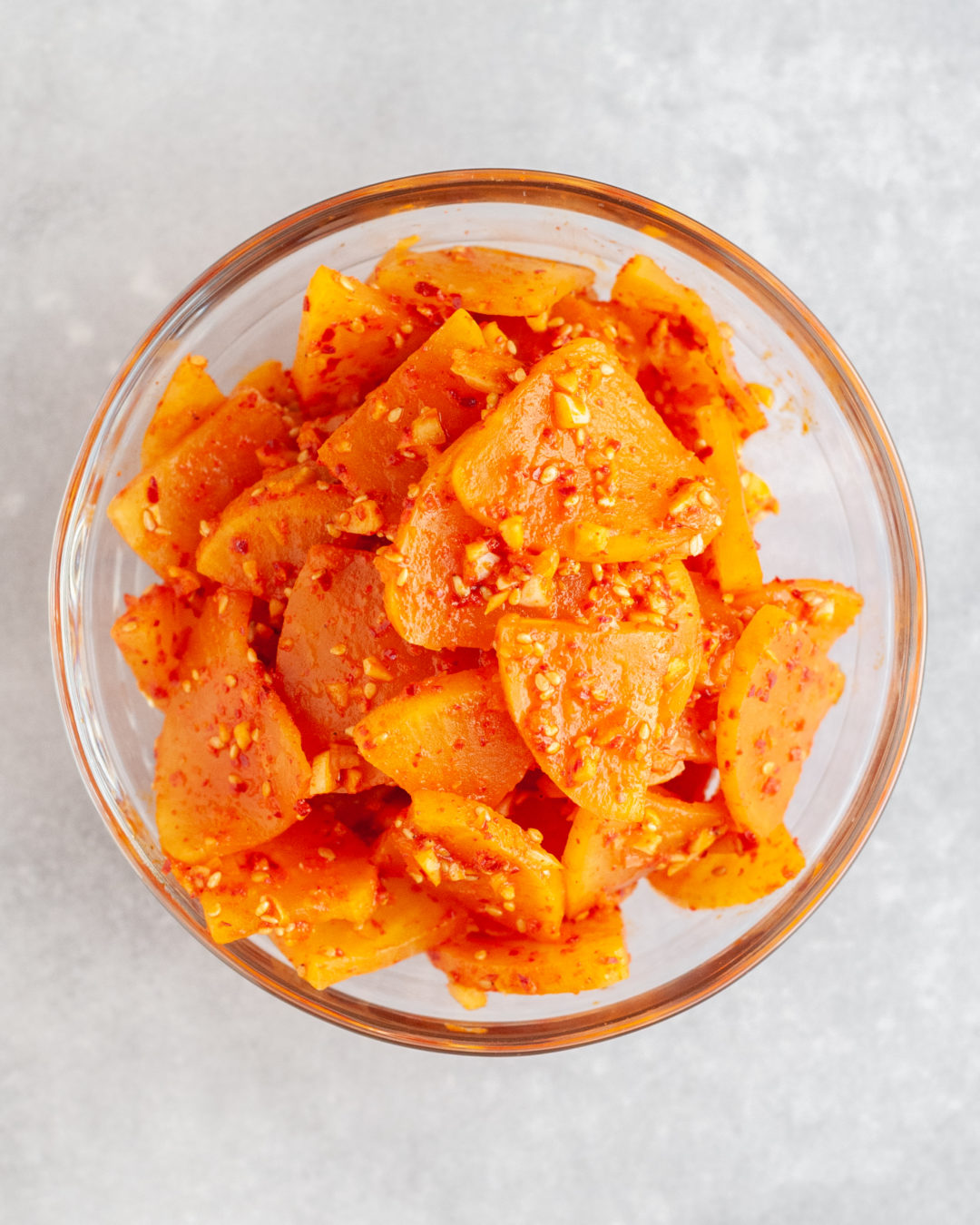 Spicy Seasoned Yellow Pickled Radish (Danmuji) - Tiffany Angela